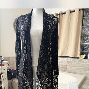 Black Lace Long Cardigan